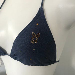 playboy navy & gold rhinestone crystal bikini top